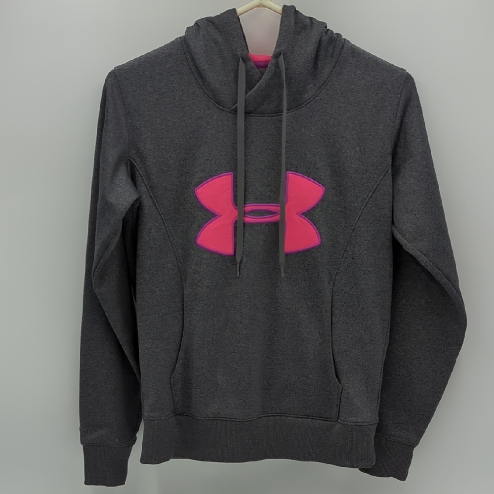 Under Armour Women's Cold Gear Storm Charcoal Pink Hoodie Small Semi Fitted